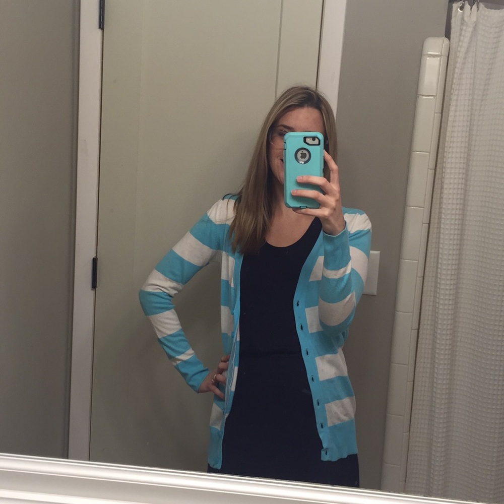 Turquoise & White Rugby Striped Cardigan - Picture 6 of 6